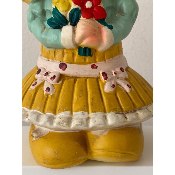 Vintage Girl Holding Flower COIN BANK Japan Ceramic Chalkware 1960's Decor AS IS - Picture 4 of 16